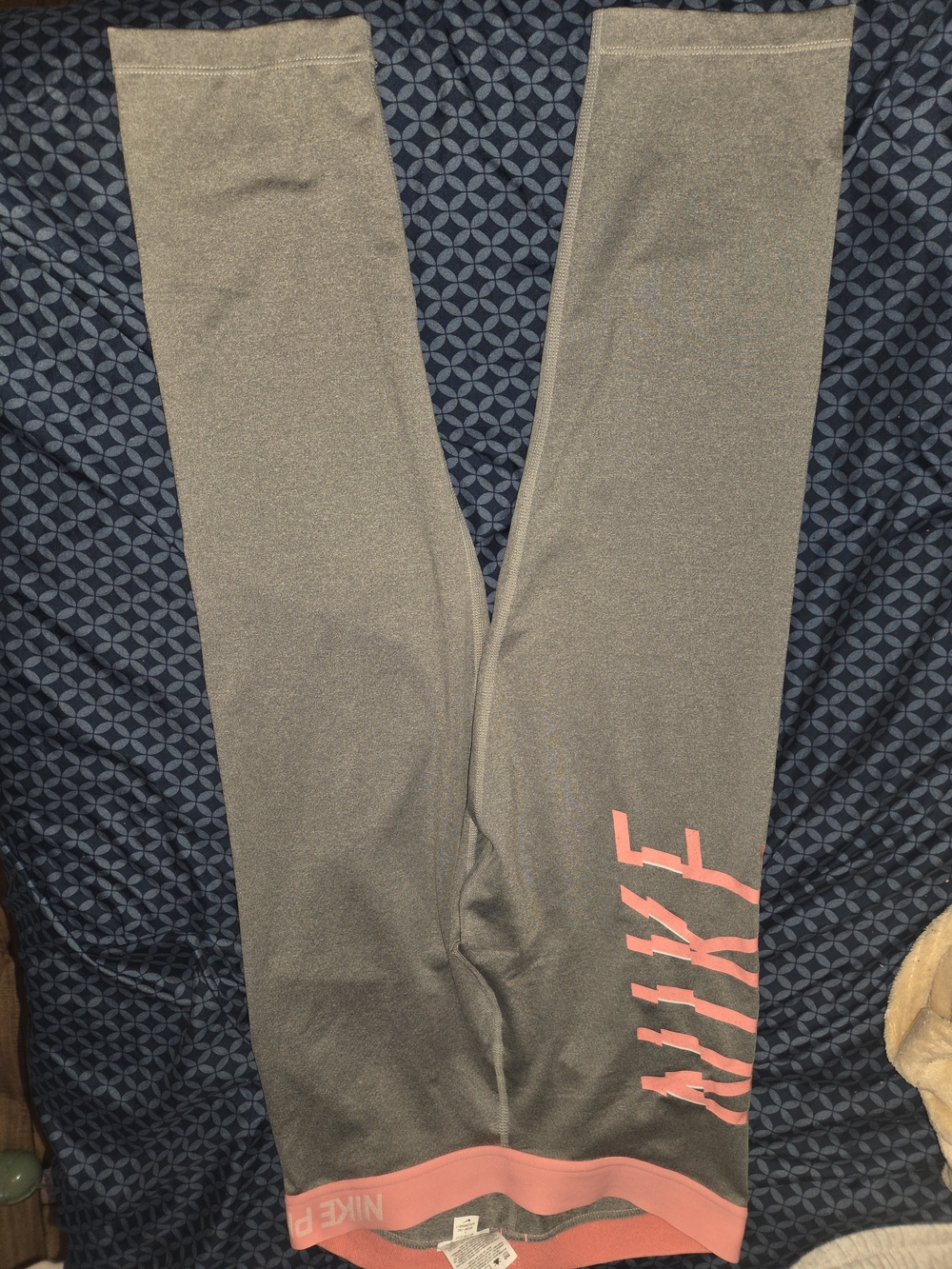 Nike Girls' Gray Leggings with Pink Side Logo and Waistband